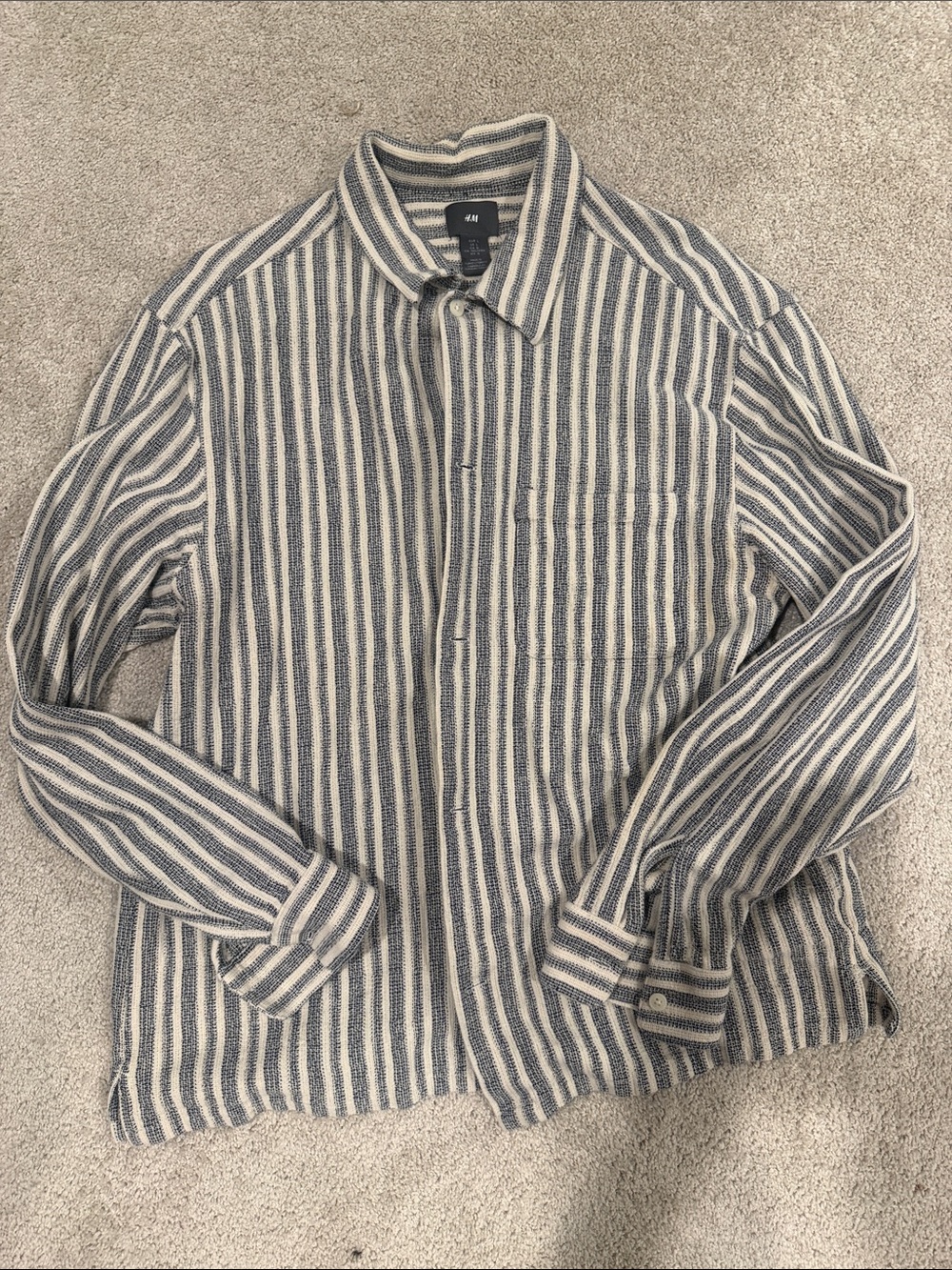 H&M Blue and Cream Vertical Stripe Shirt